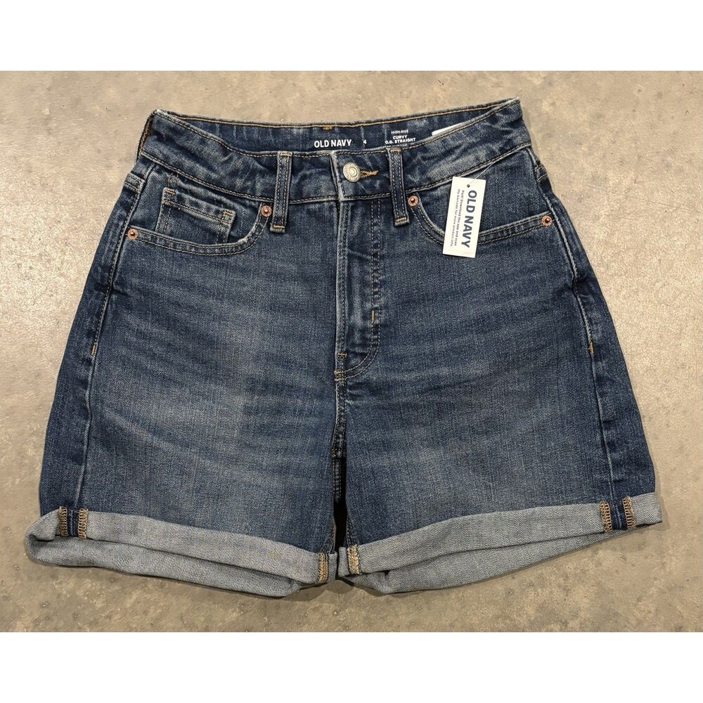 Old Navy Denim Jean Shorts Women's 4 OG Straight Curvy High Rise Cuffed NEW